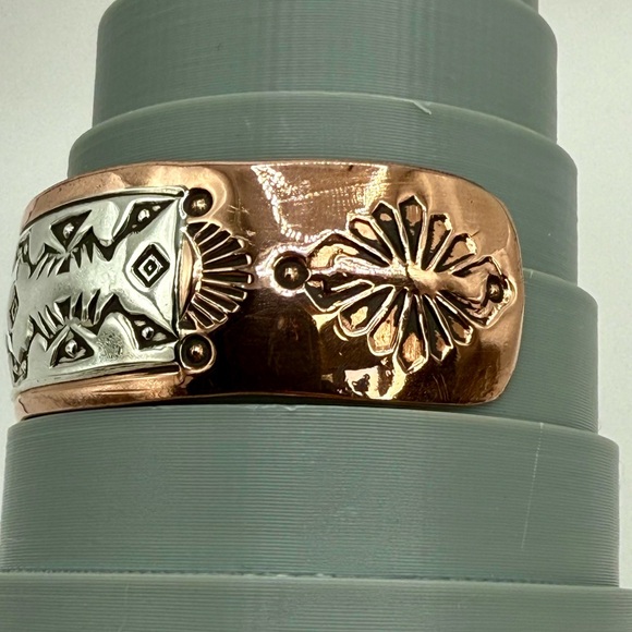 Navajo Copper and Sterling Silver Cuff Bracelet – Signed R.C. Littl – Size 6-7” - Picture 15 of 17